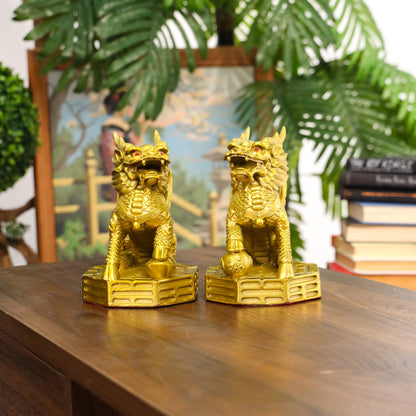 Mythical Protectors of Peace Brass Qilin Pair 17cm