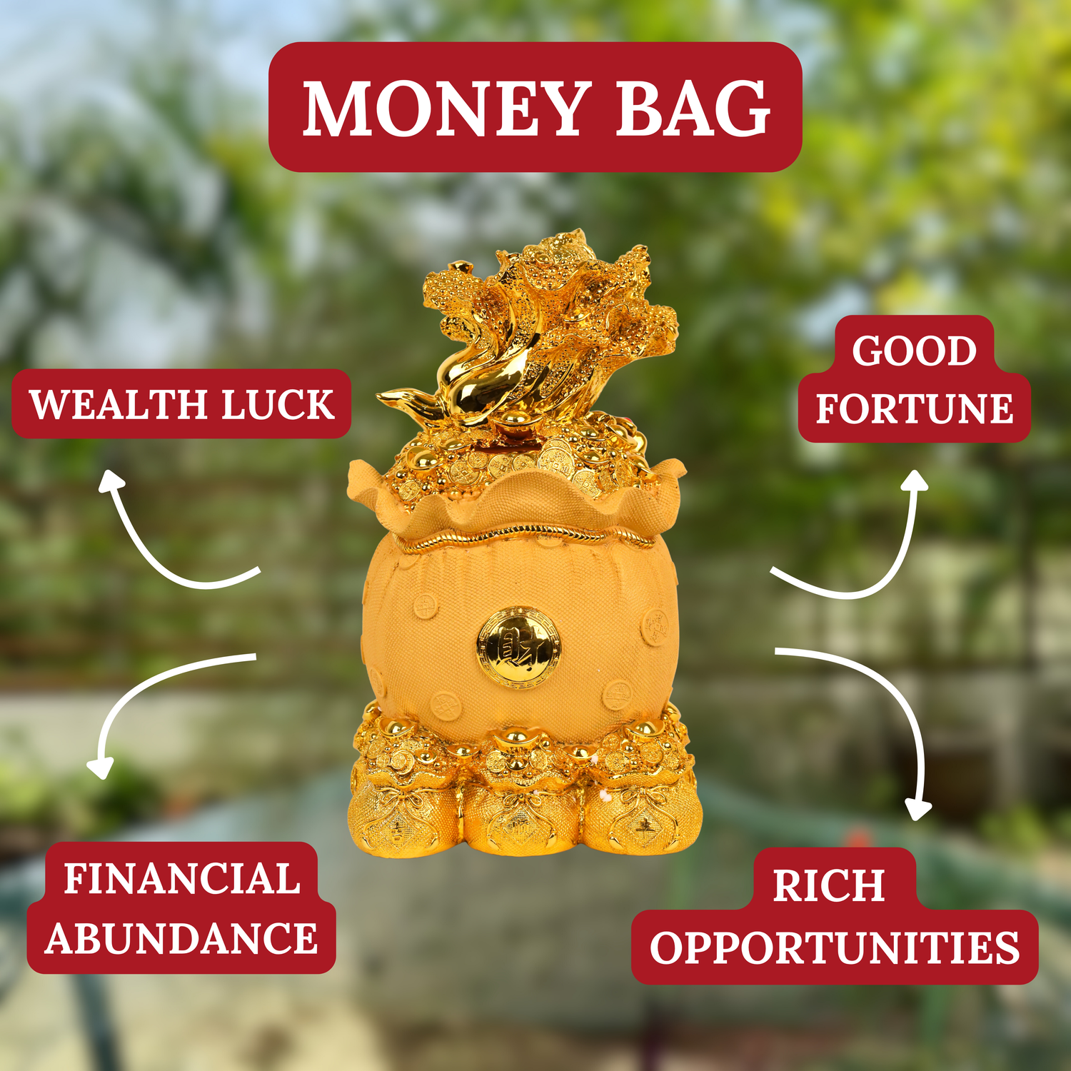Full-to-the-Brim Golden Money Bag 33cm