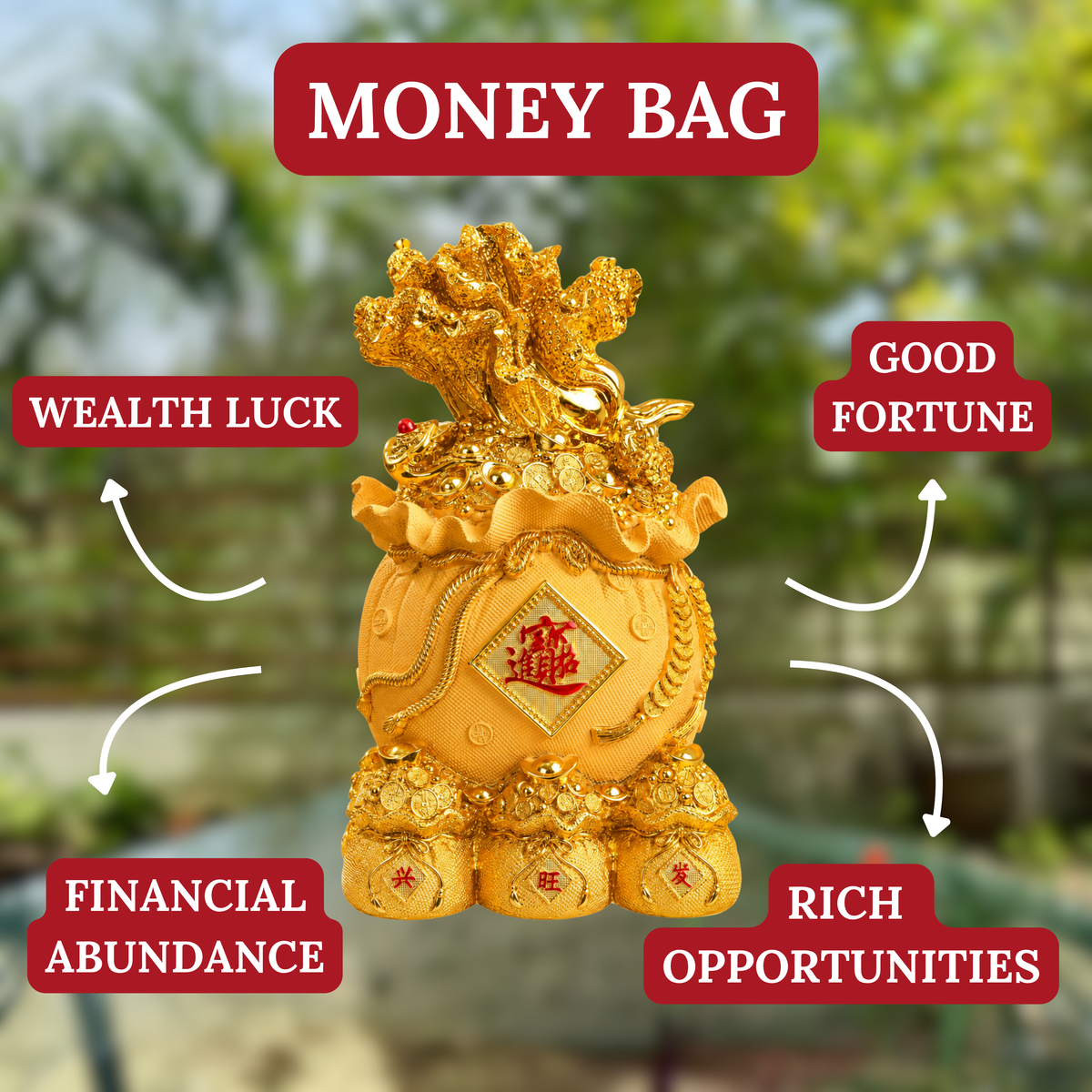 Full-to-the-Brim Golden Money Bag 33cm