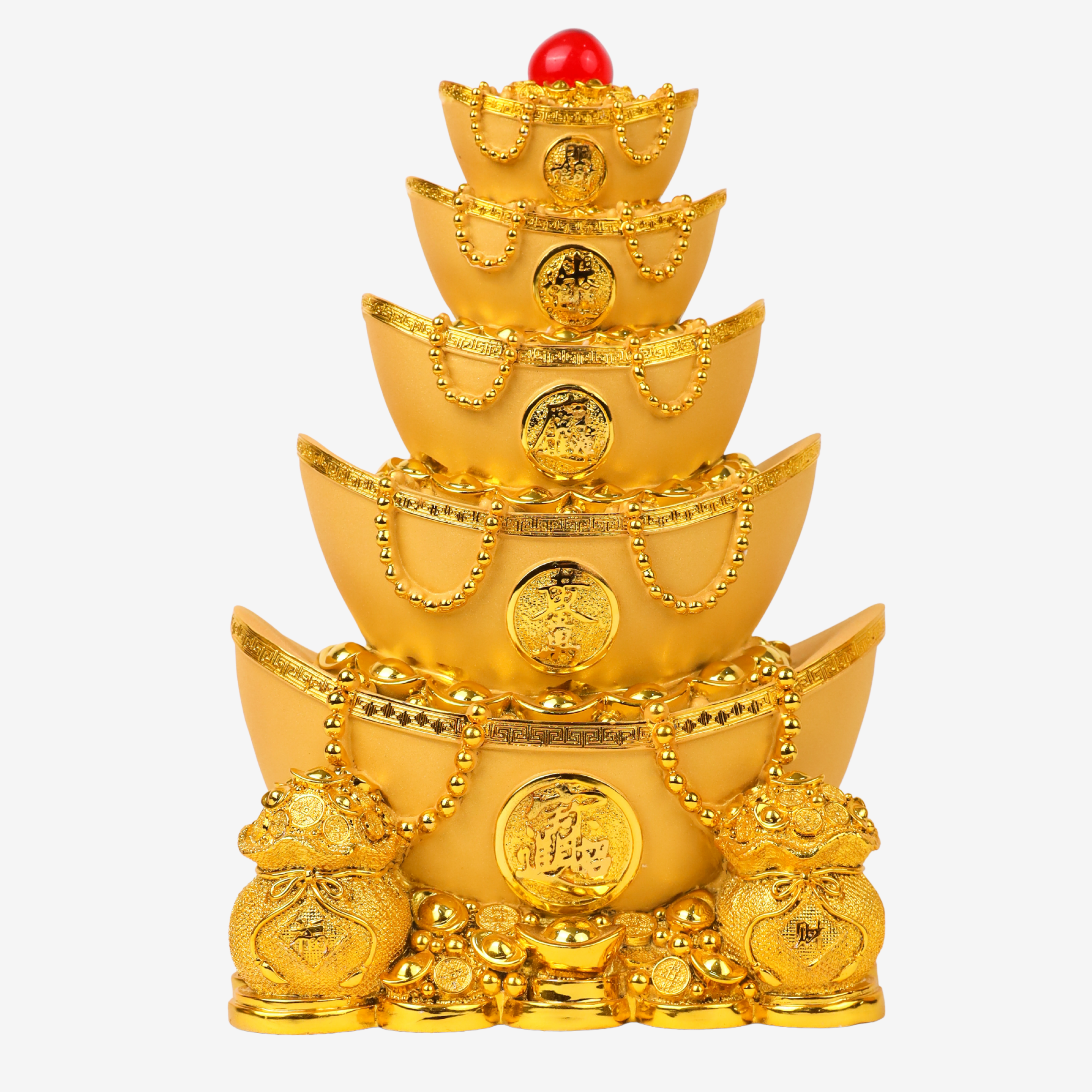 Five-Tier Gold Ingot Tower of Growing Wealth 32cm