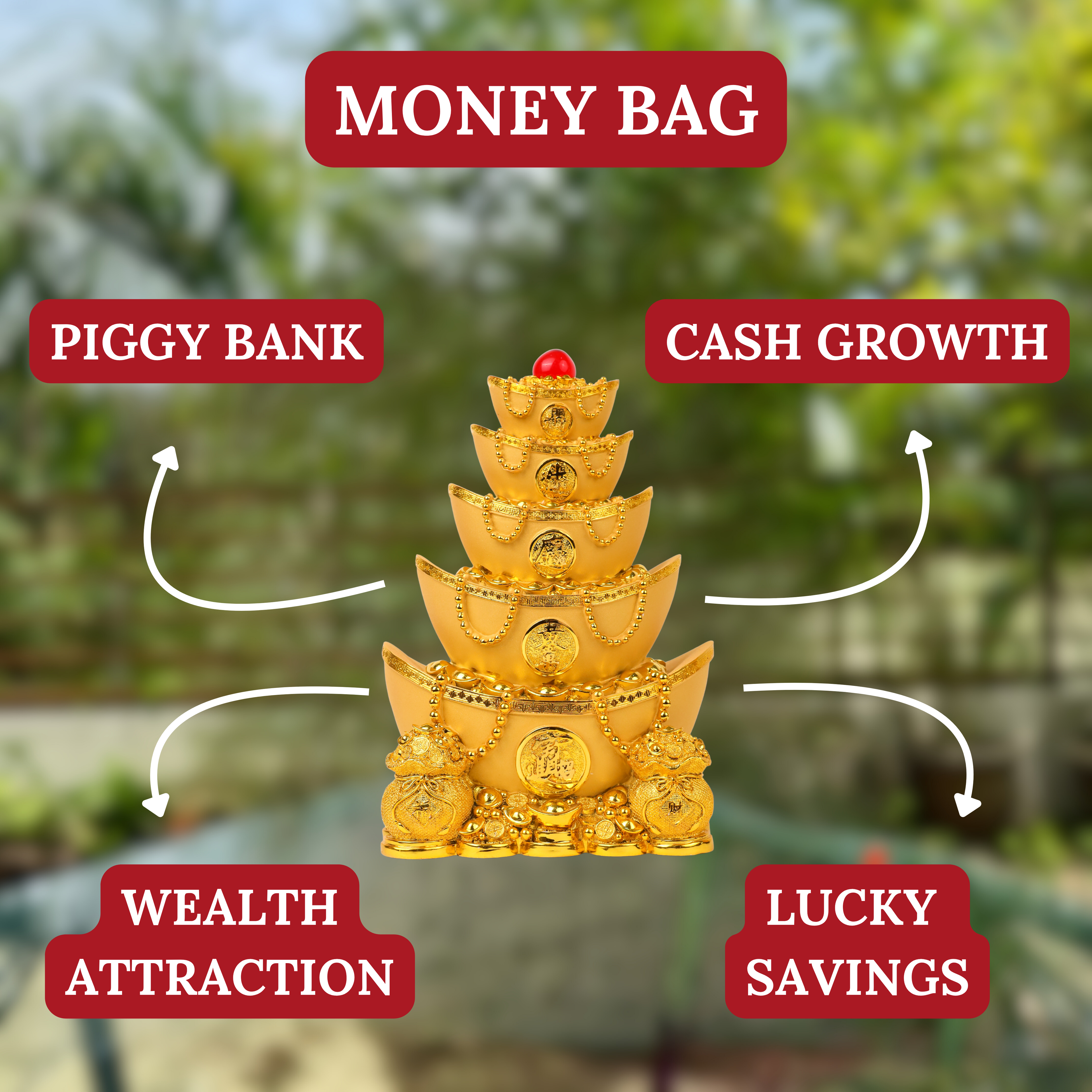 Five-Tier Gold Ingot Tower of Growing Wealth 32cm