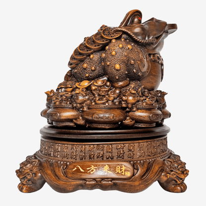 Wood Rotating Three-legged Toad on Money Pots 25cm - Feng Shui Chinese Lucky Items - Royal Dragon Decor