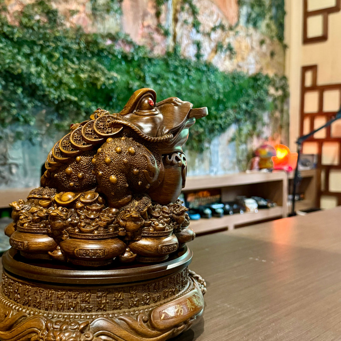 Wood Rotating Three-legged Toad on Money Pots 25cm Default Title - Feng Shui Charms - Royal Dragon Decor Philippines