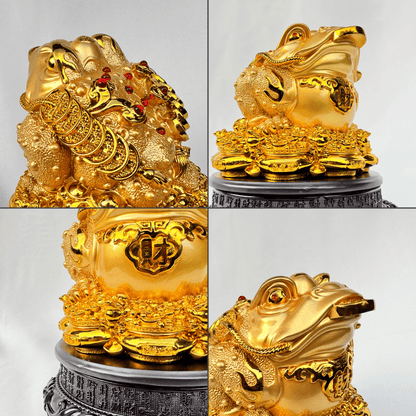 Rotating Money Frog on Gold Coins 25cm - Feng Shui Chinese Lucky Items - Royal Dragon Decor