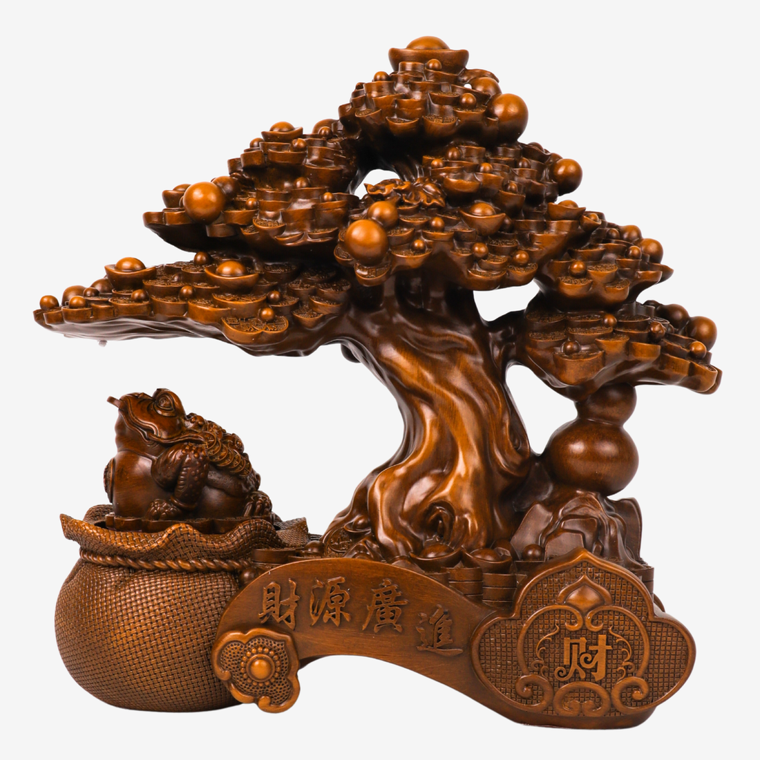 Double Fortune Wood Money Tree &amp; Frog 37cm