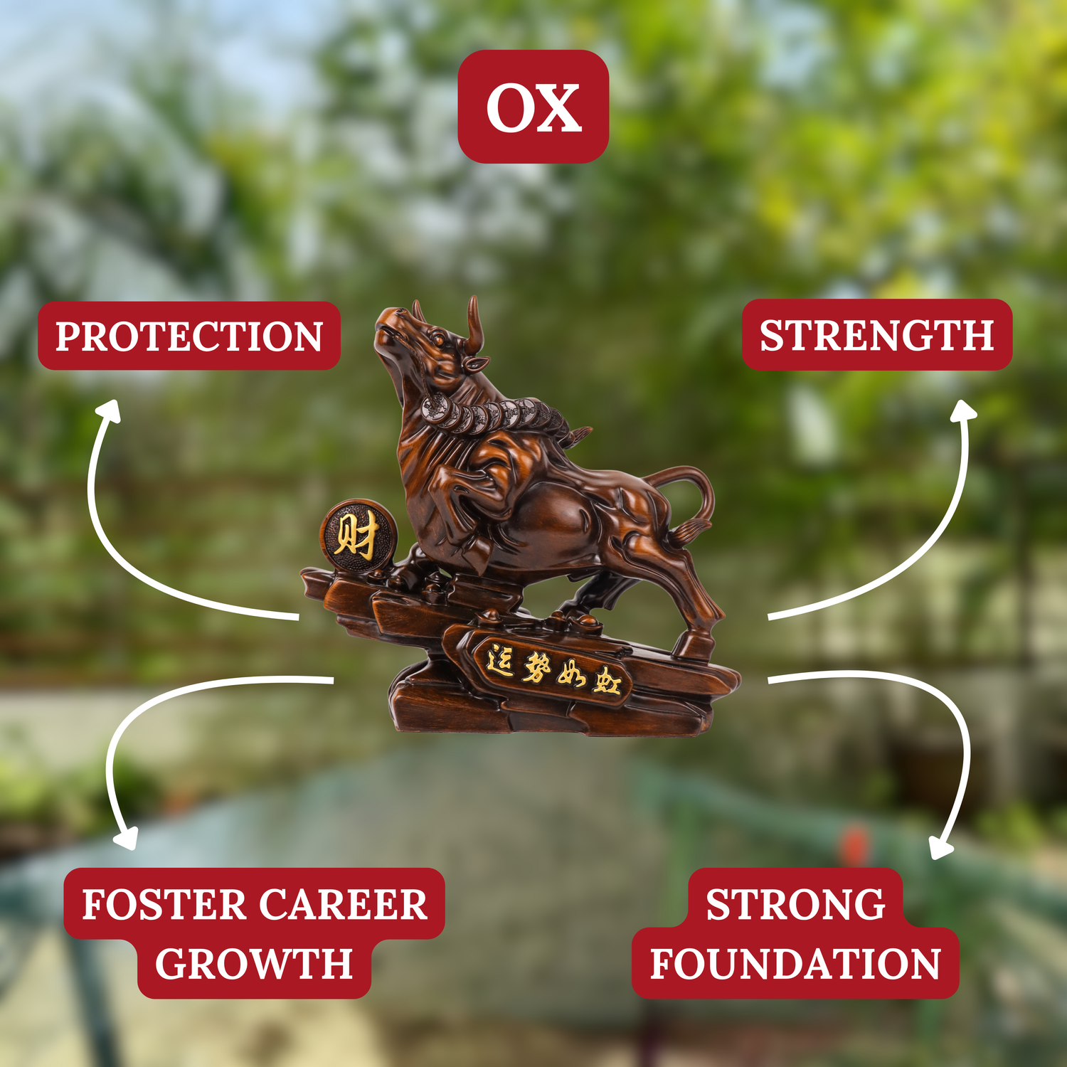 The Quiet Builder Wood Ox of Lasting Success 32cm