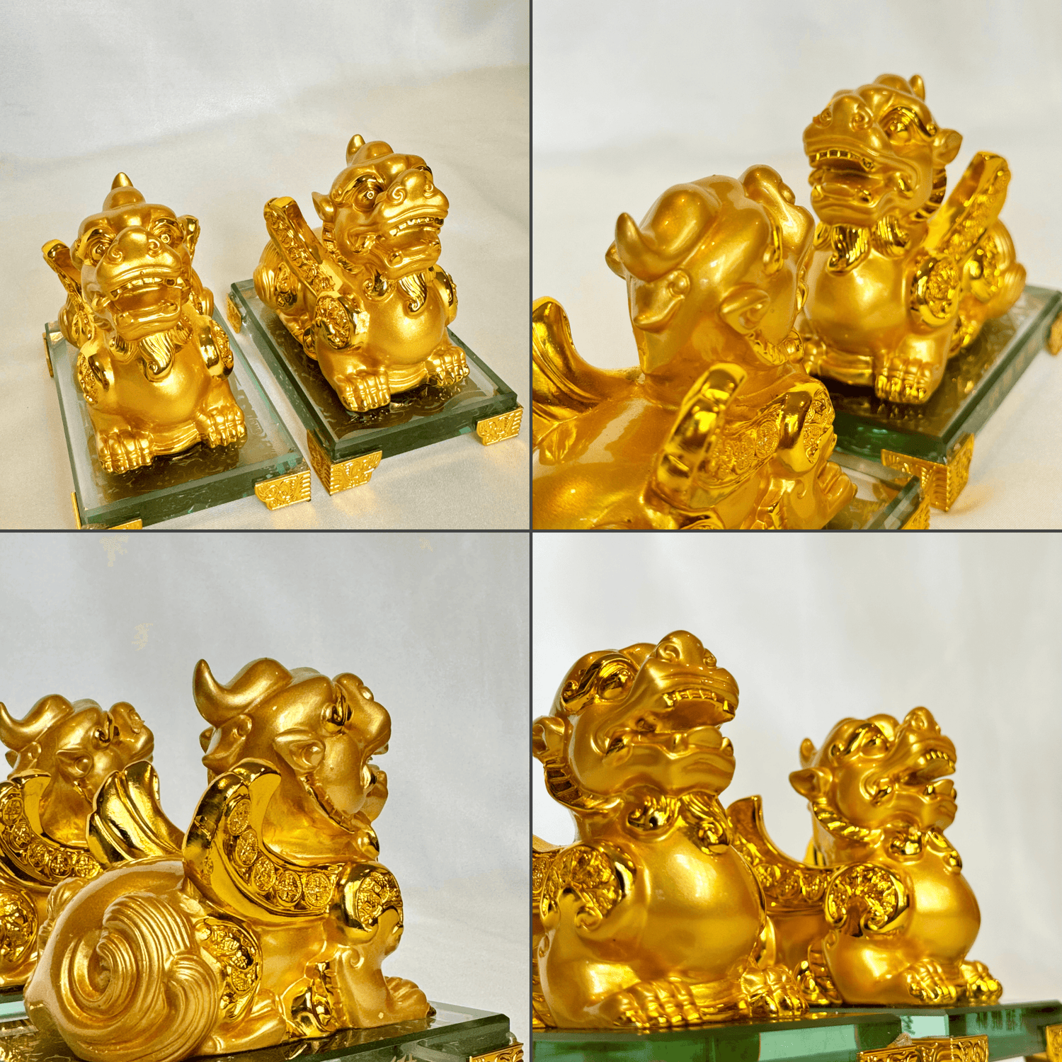 Golden Little Pi Yao / Pixiu Protection Pair 12cm - Feng Shui Chinese Lucky Items - Royal Dragon Decor