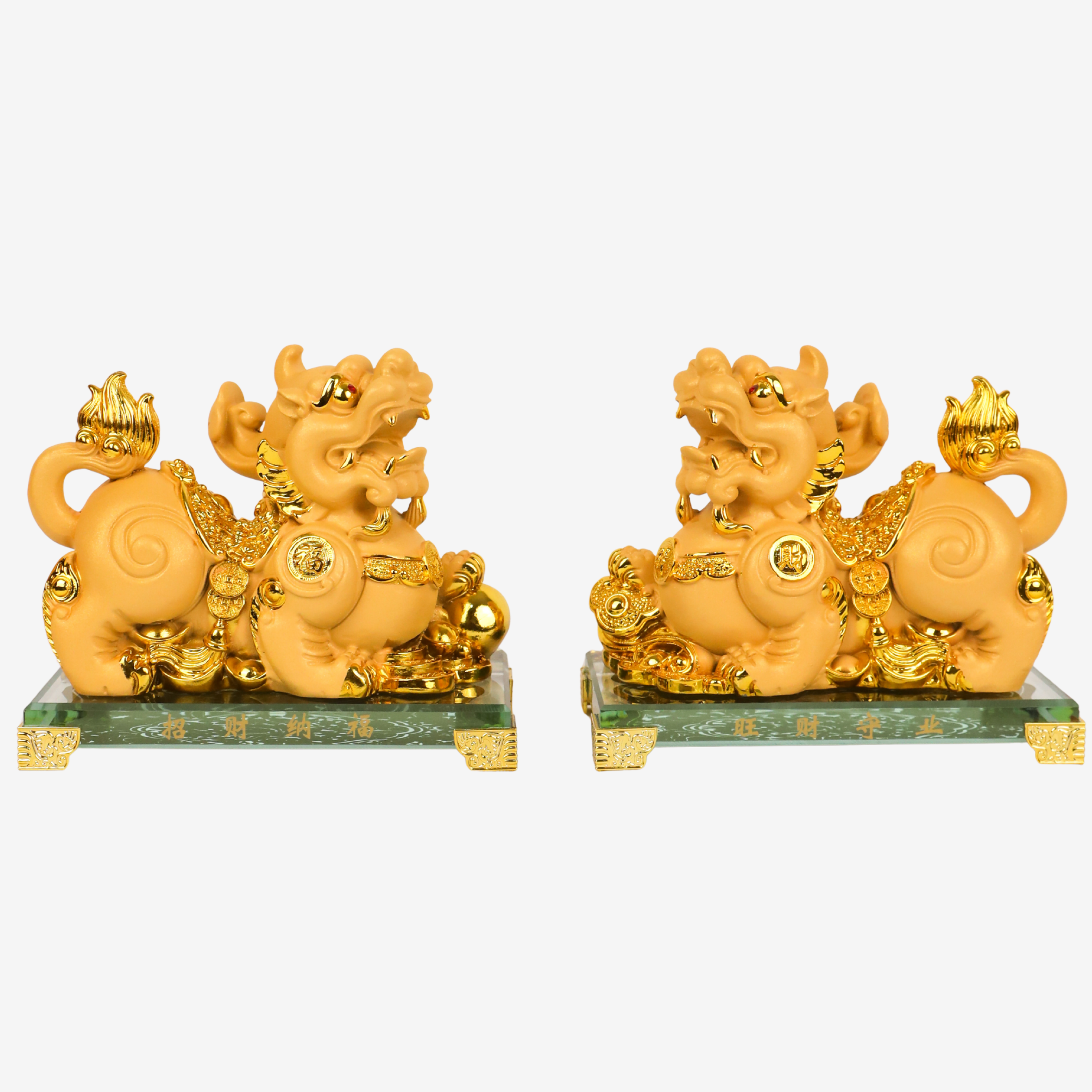 Golden Pi Yao Pair for Wealth Protection 16cm