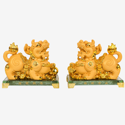 Golden Pi Yao Pair for Wealth Protection 16cm