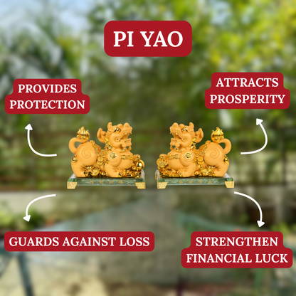 Golden Pi Yao Pair for Wealth Protection 16cm