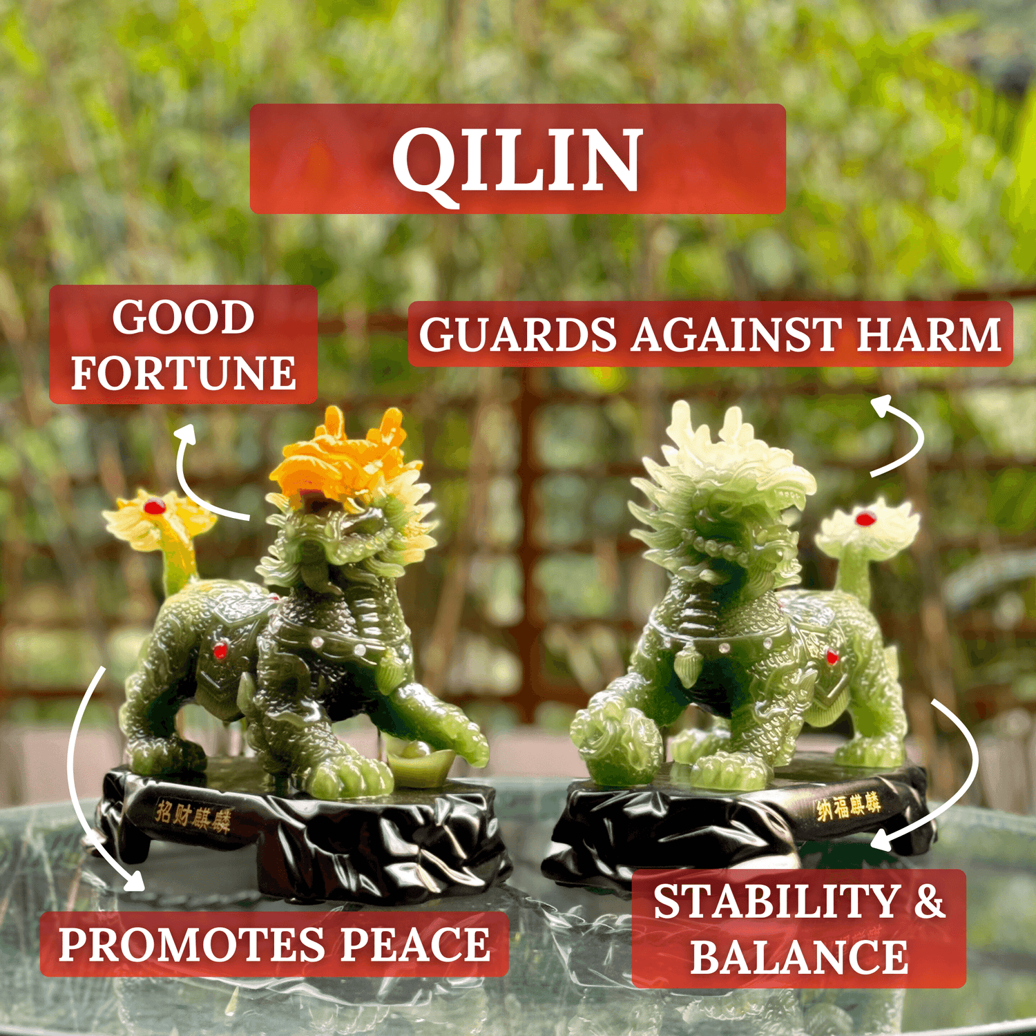 Mighty Qilin Pair for Protection &amp; Peace 20cm - Feng Shui Chinese Lucky Items - Royal Dragon Decor