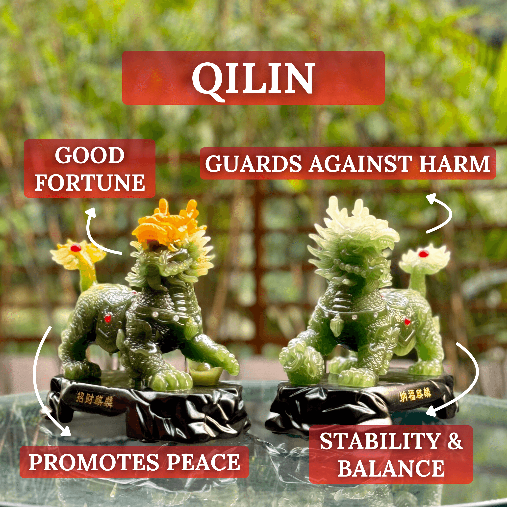 Mighty Qilin Pair for Protection &amp; Peace 20cm - Feng Shui Chinese Lucky Items - Royal Dragon Decor