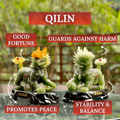 Mighty Qilin Pair for Protection &amp; Peace 20cm - Feng Shui Chinese Lucky Items - Royal Dragon Decor