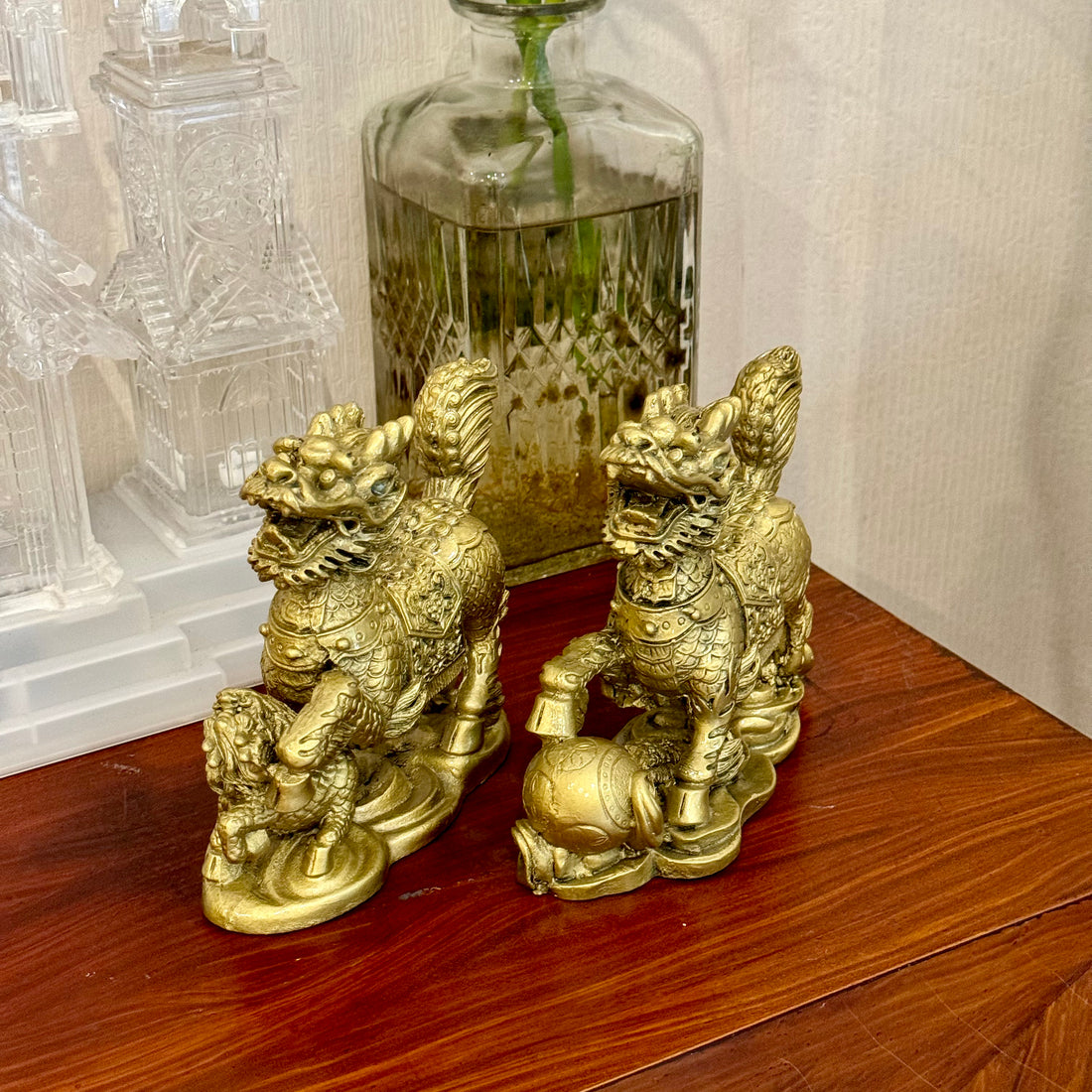 Bronze Qilin Pair Safety &amp; Protection 13cm - Feng Shui Chinese Lucky Items - Royal Dragon Decor