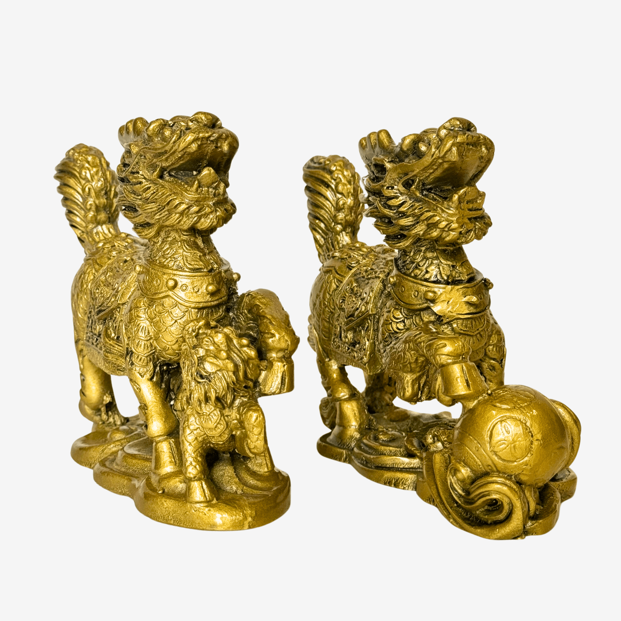 Bronze Qilin Pair Safety &amp; Protection 13cm - Feng Shui Chinese Lucky Items - Royal Dragon Decor