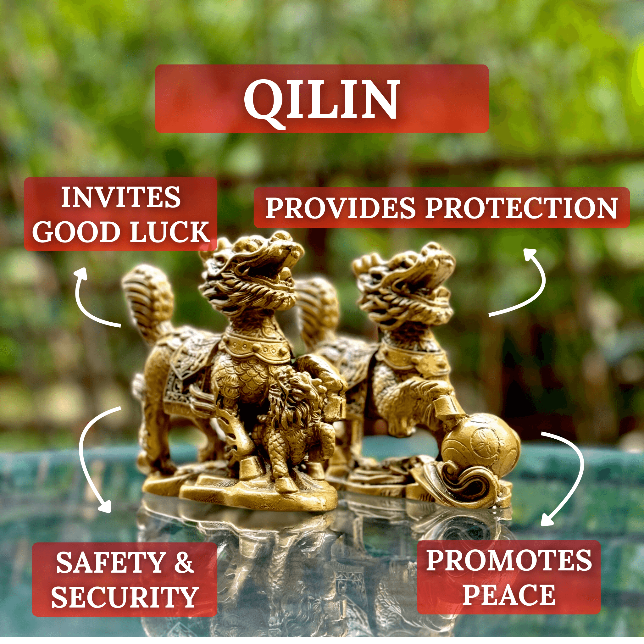 Bronze Qilin Pair Safety &amp; Protection 13cm - Feng Shui Chinese Lucky Items - Royal Dragon Decor