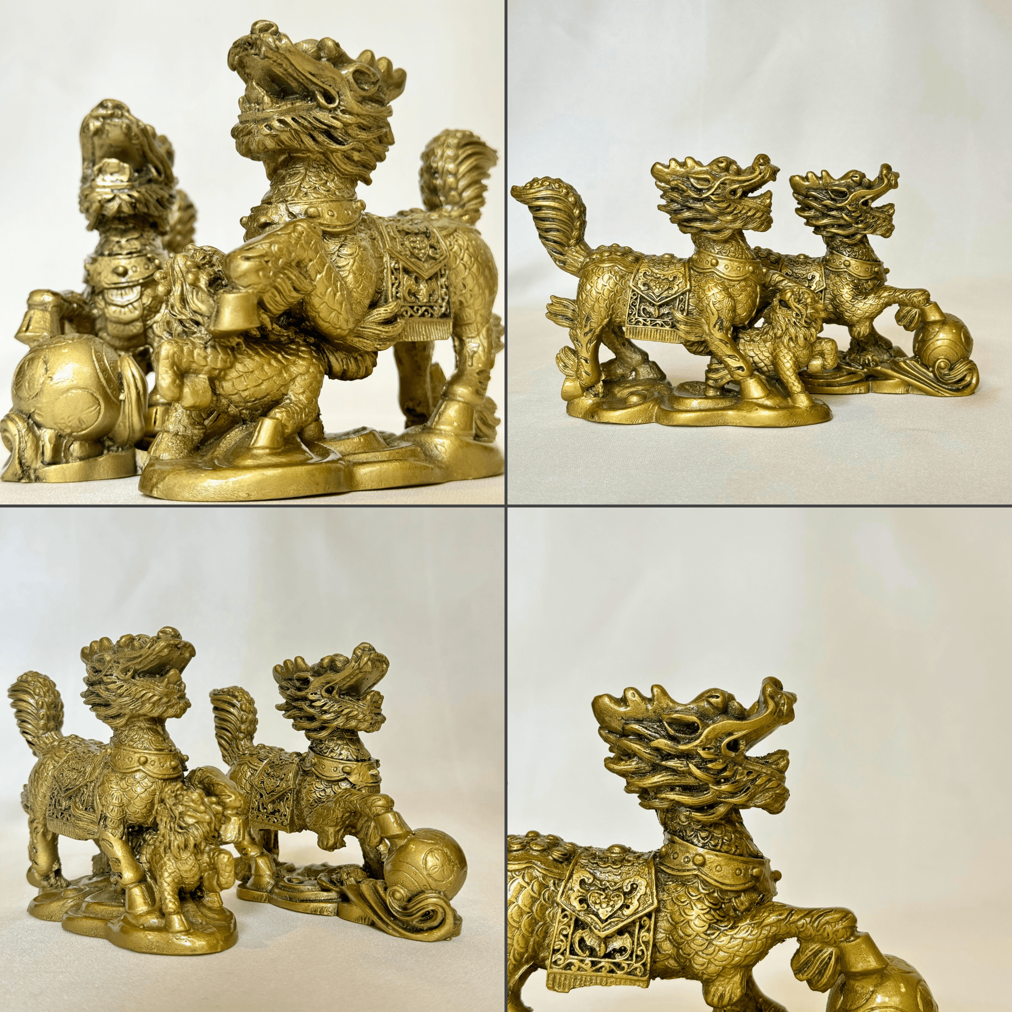 Bronze Qilin Pair Safety &amp; Protection 13cm - Feng Shui Chinese Lucky Items - Royal Dragon Decor