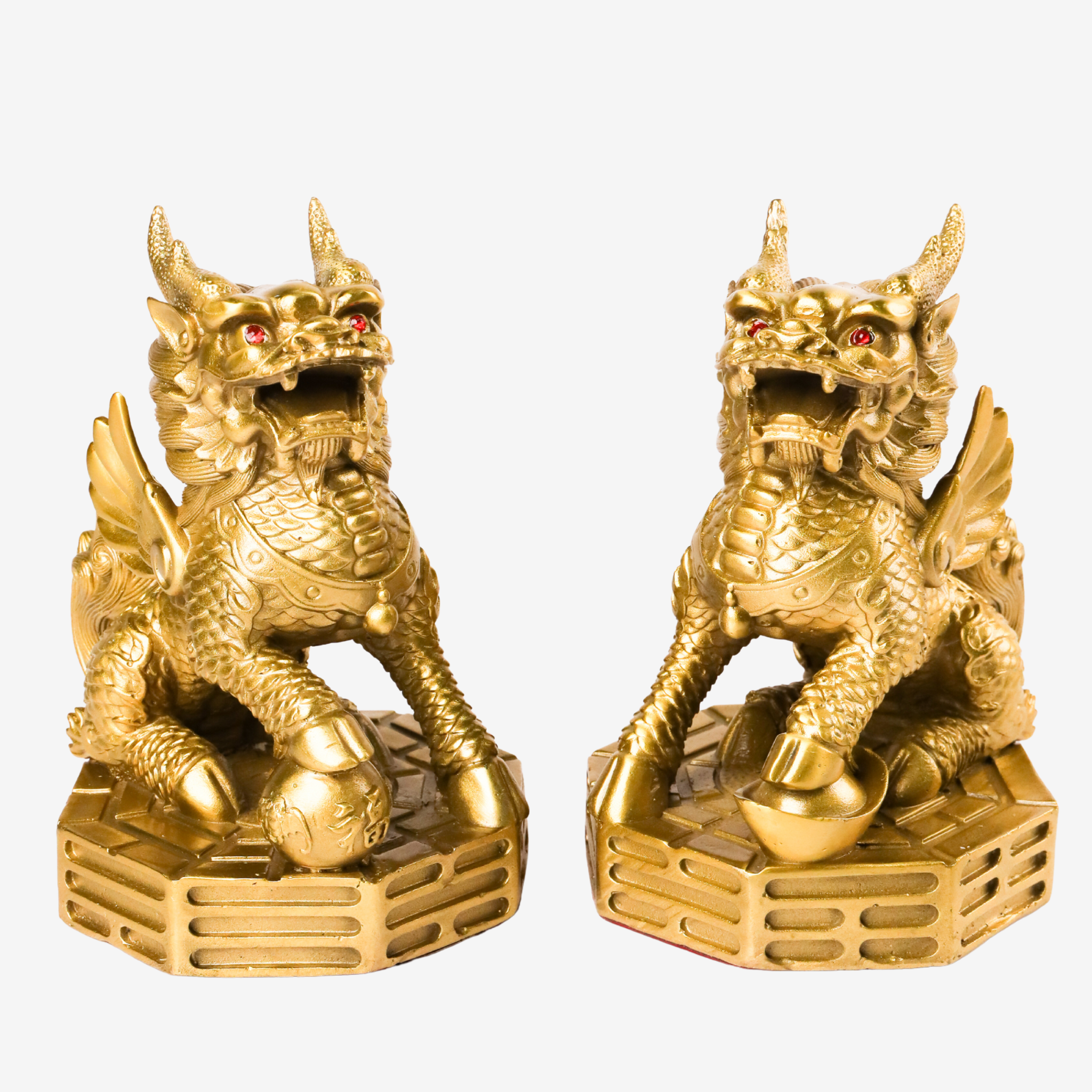 Mythical Protectors of Peace Brass Qilin Pair 17cm