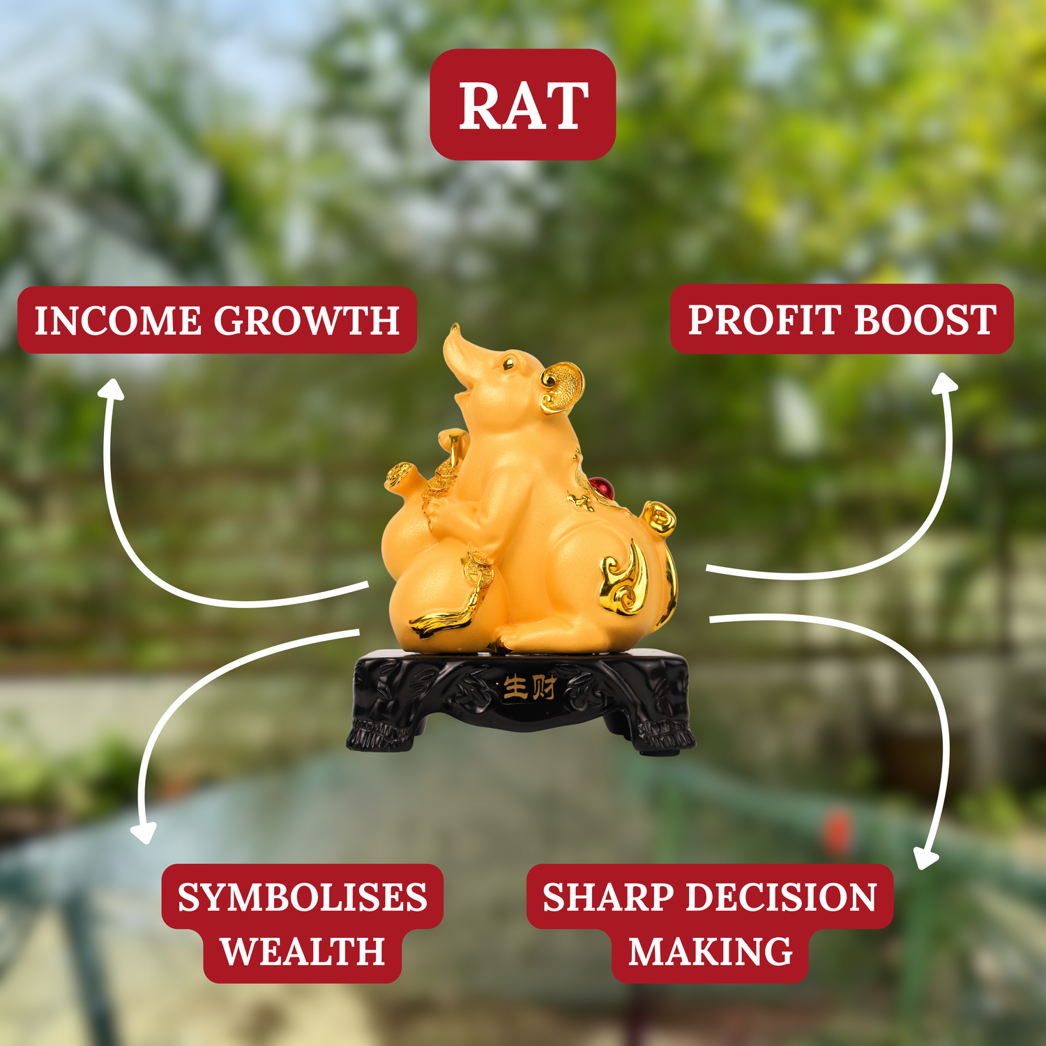 Golden Zodiac Rat of Smart Earnings 18cm