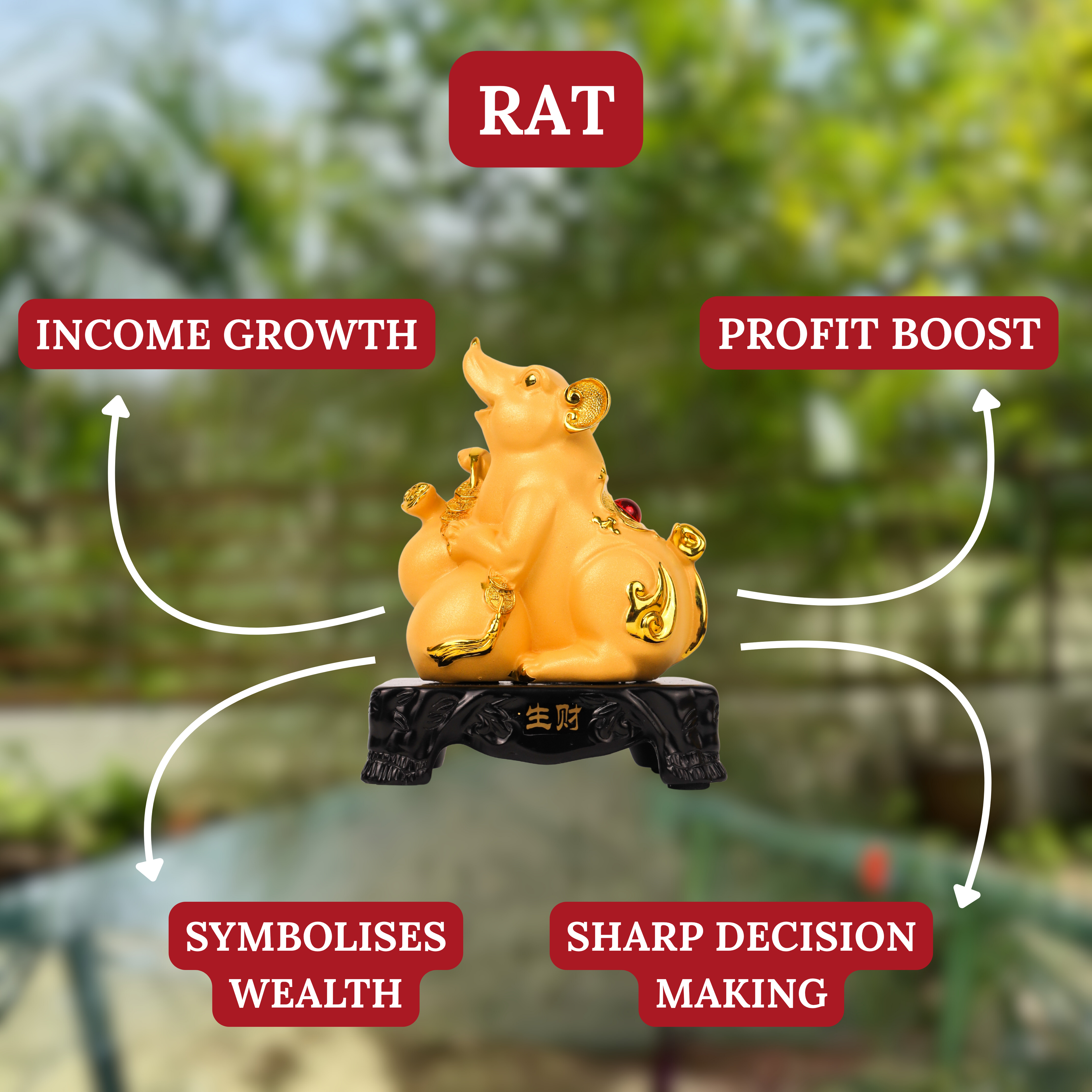 Golden Zodiac Rat of Smart Earnings 18cm