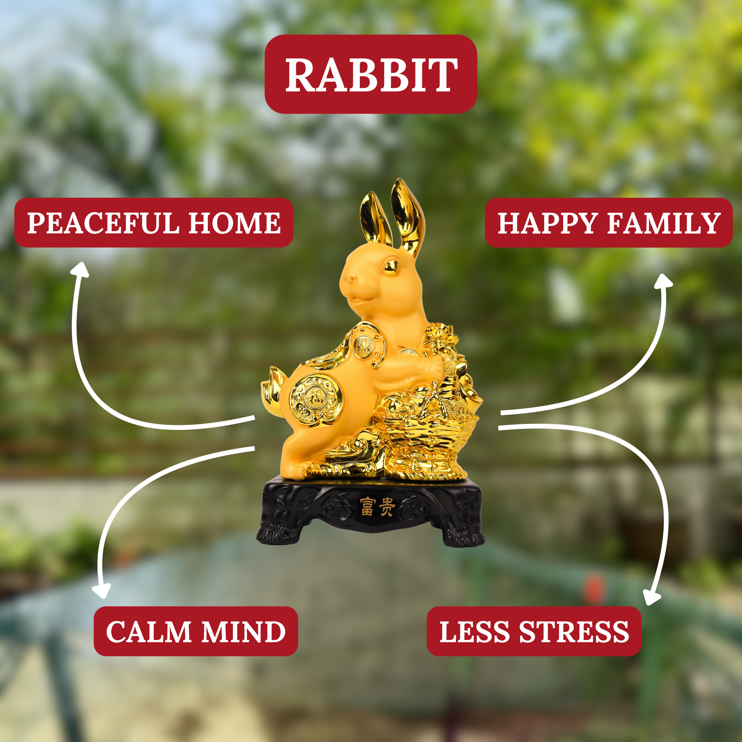 Golden Zodiac Rabbit of Peaceful Living 18cm