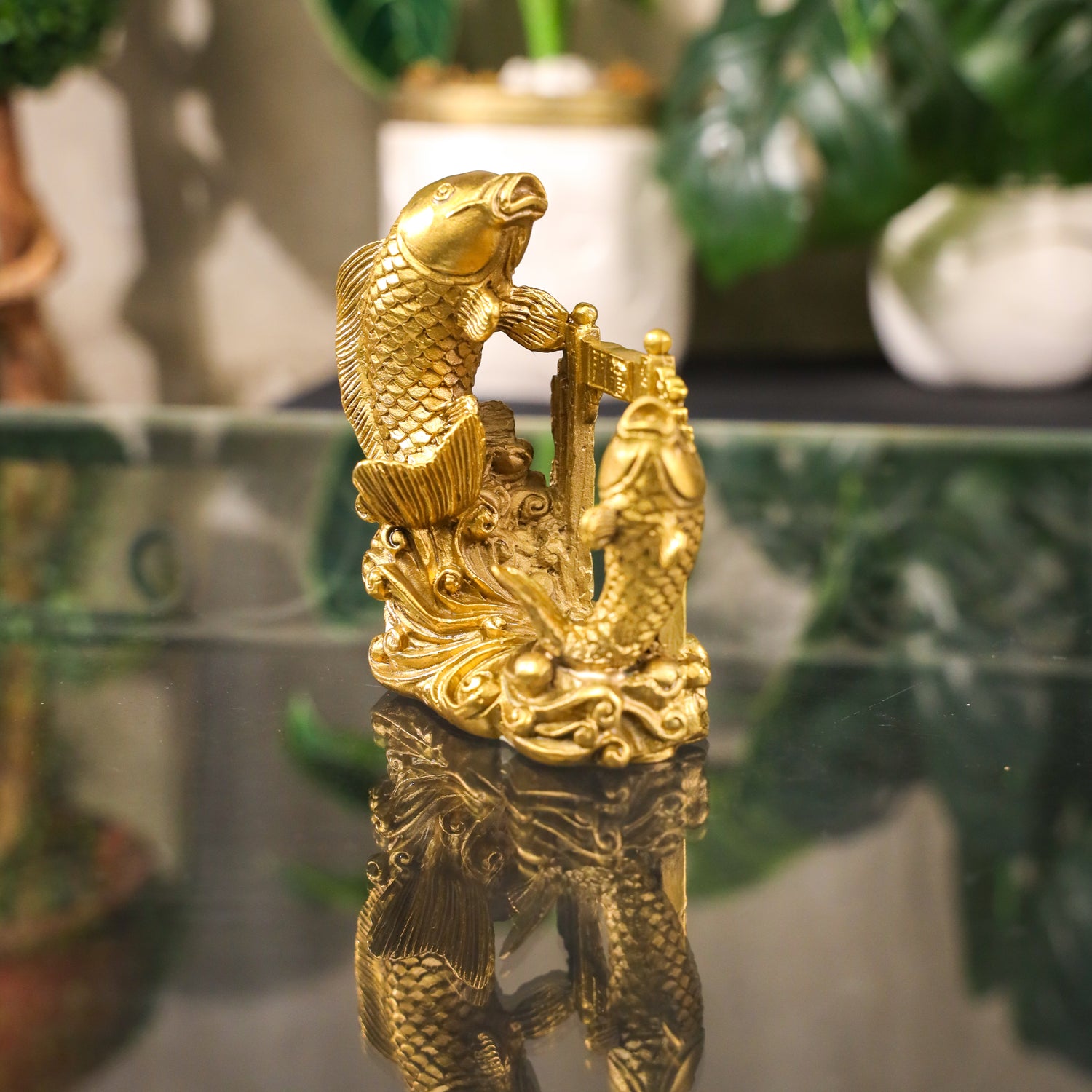 Double Fortune Brass Arowana Pair 12cm