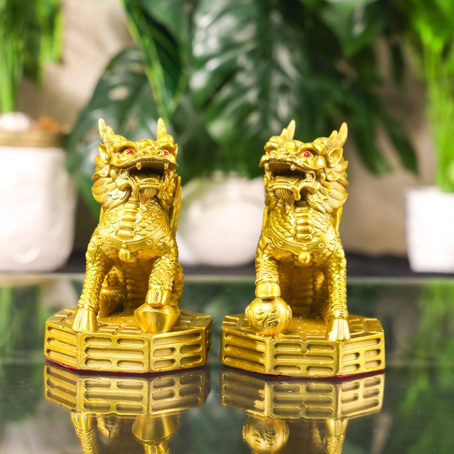Mythical Protectors of Peace Brass Qilin Pair 17cm