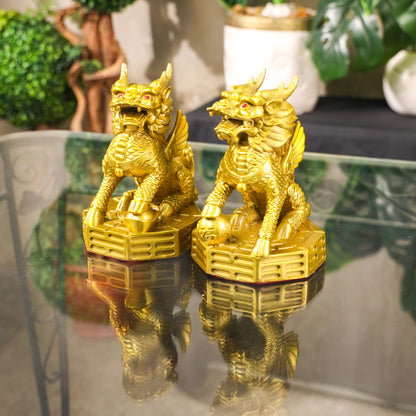 Mythical Protectors of Peace Brass Qilin Pair 17cm
