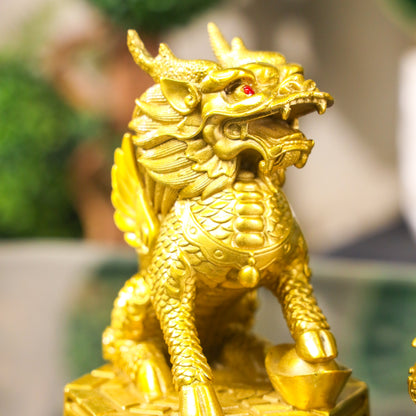 Mythical Protectors of Peace Brass Qilin Pair 17cm