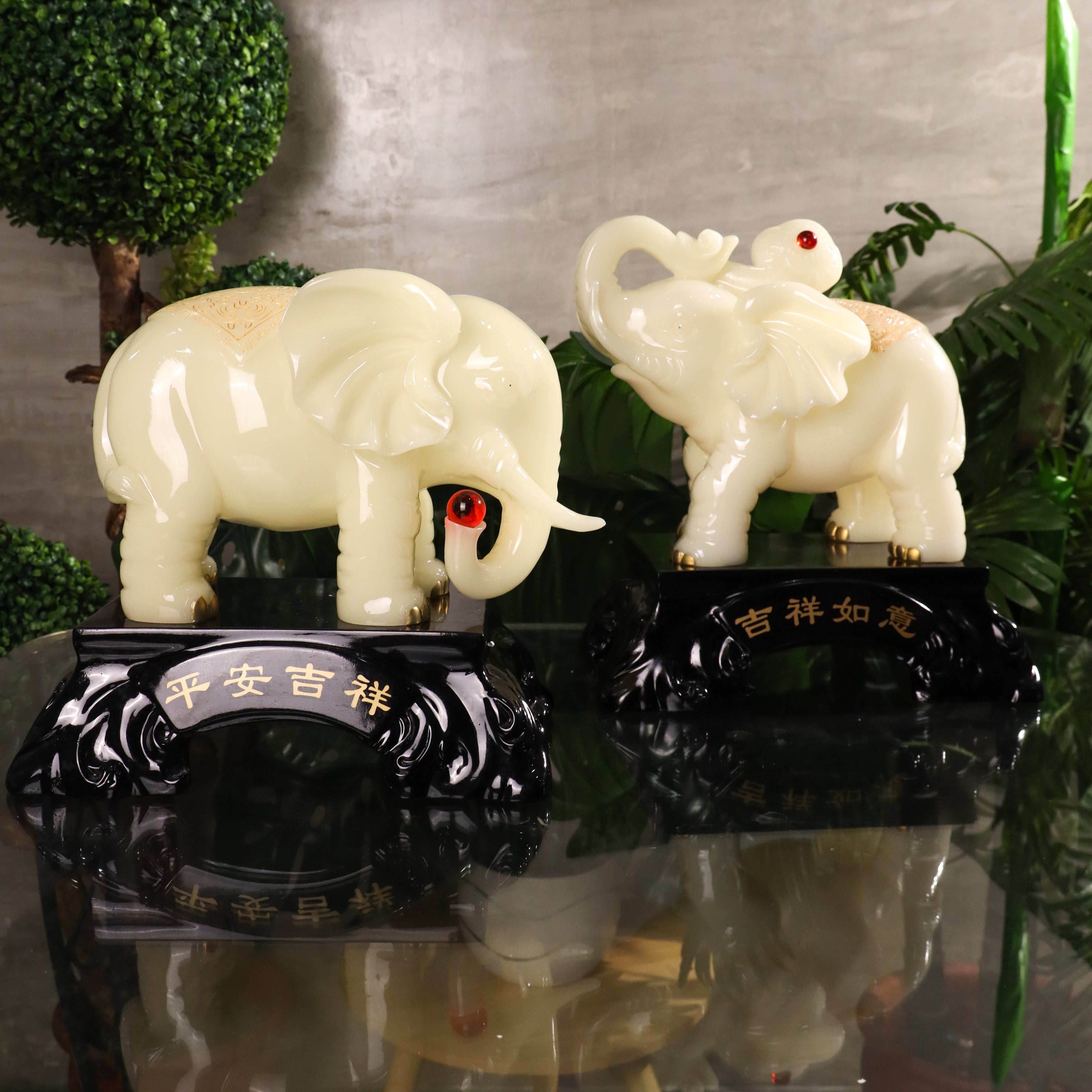 Ivory White Elephants of Noble Prosperity 33cm