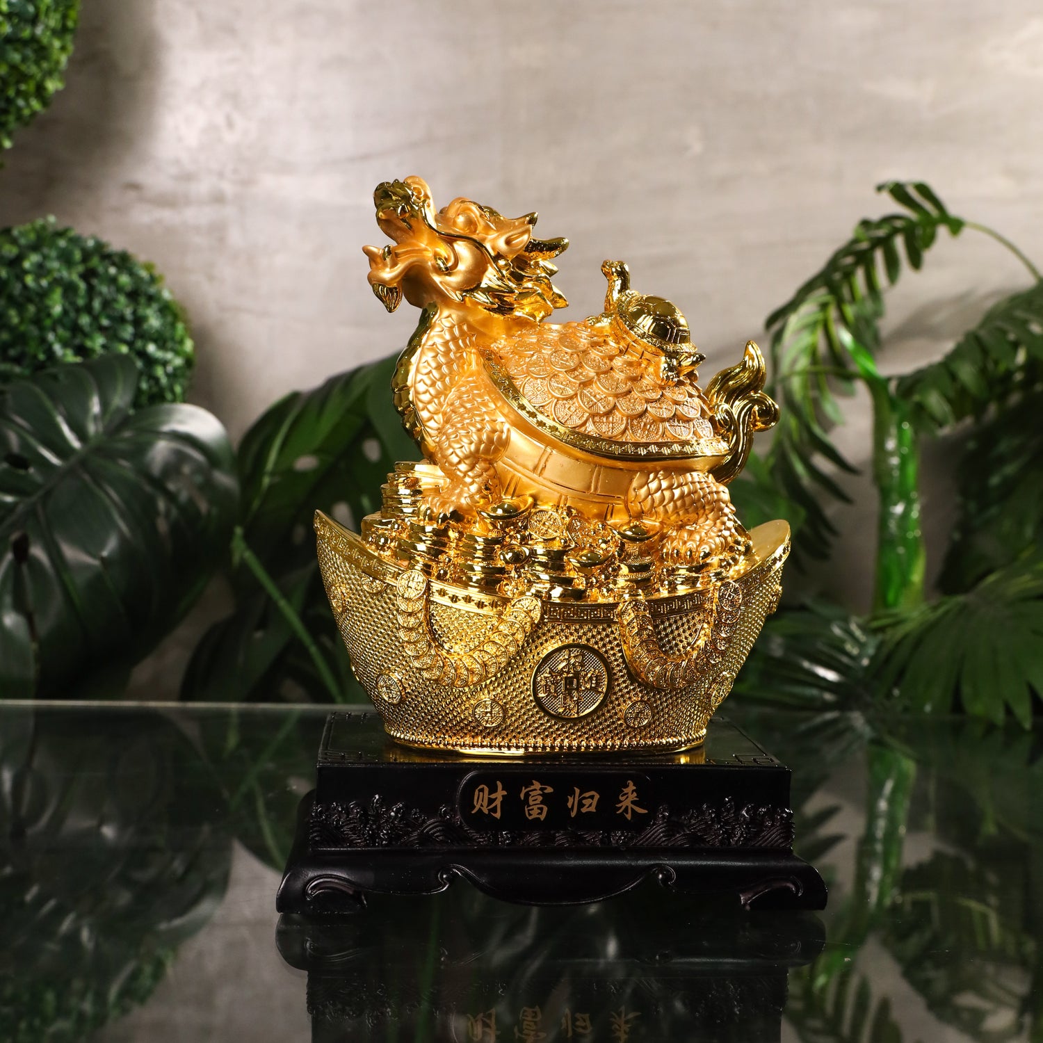 Stable Wealth Luck Golden Dragon Turtle 27cm
