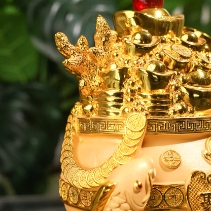 Golden Wealth Pot with Arowanas of Abundance 26cm