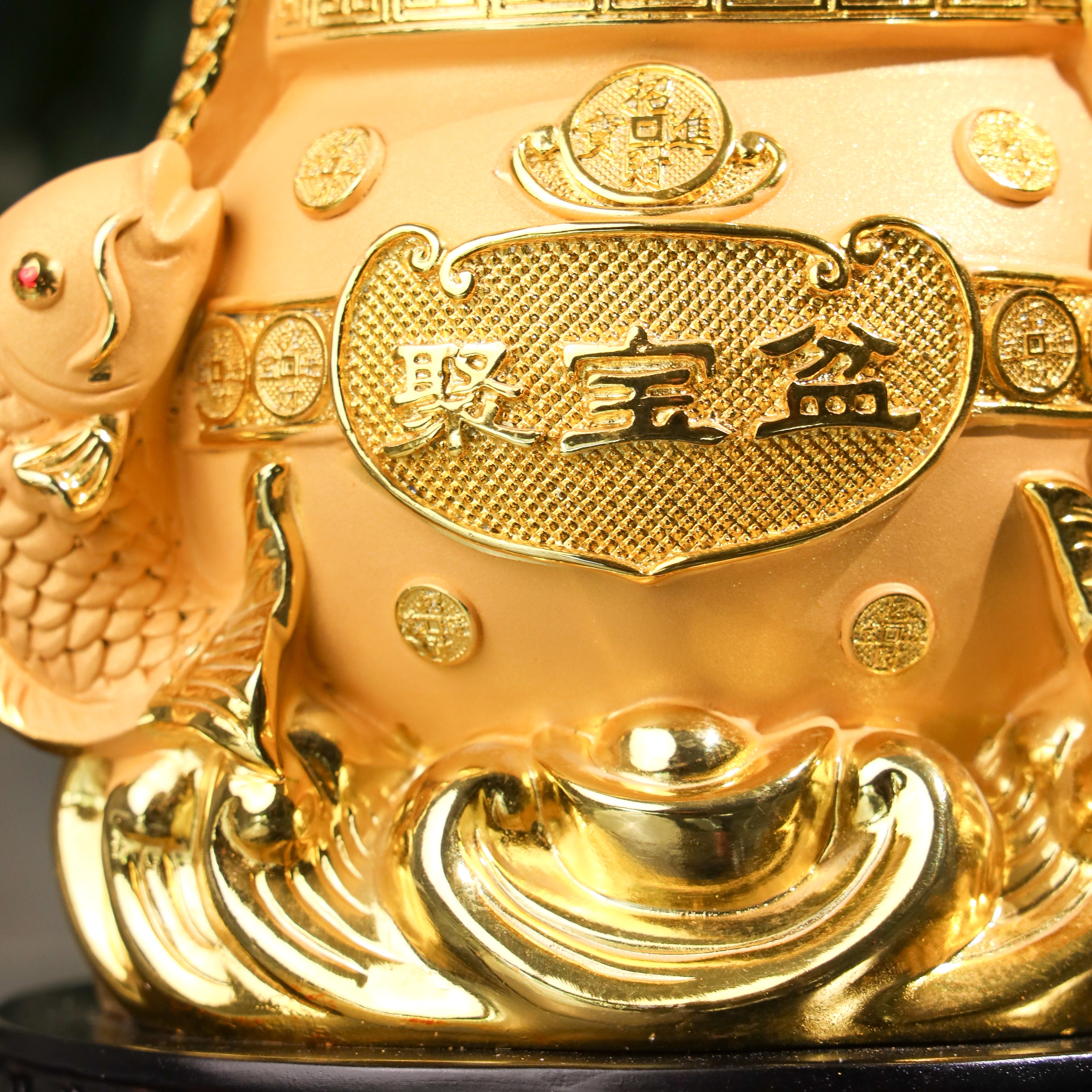 Golden Wealth Pot with Arowanas of Abundance 26cm