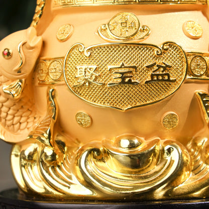 Golden Wealth Pot with Arowanas of Abundance 26cm