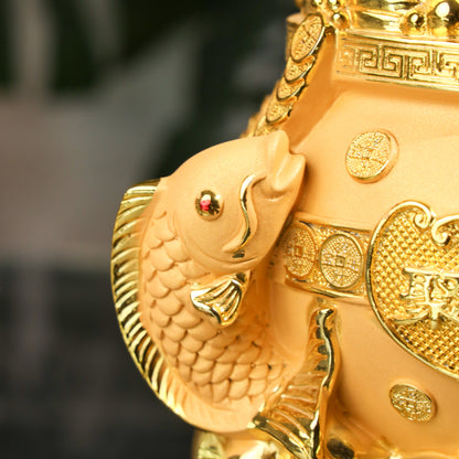 Golden Wealth Pot with Arowanas of Abundance 26cm