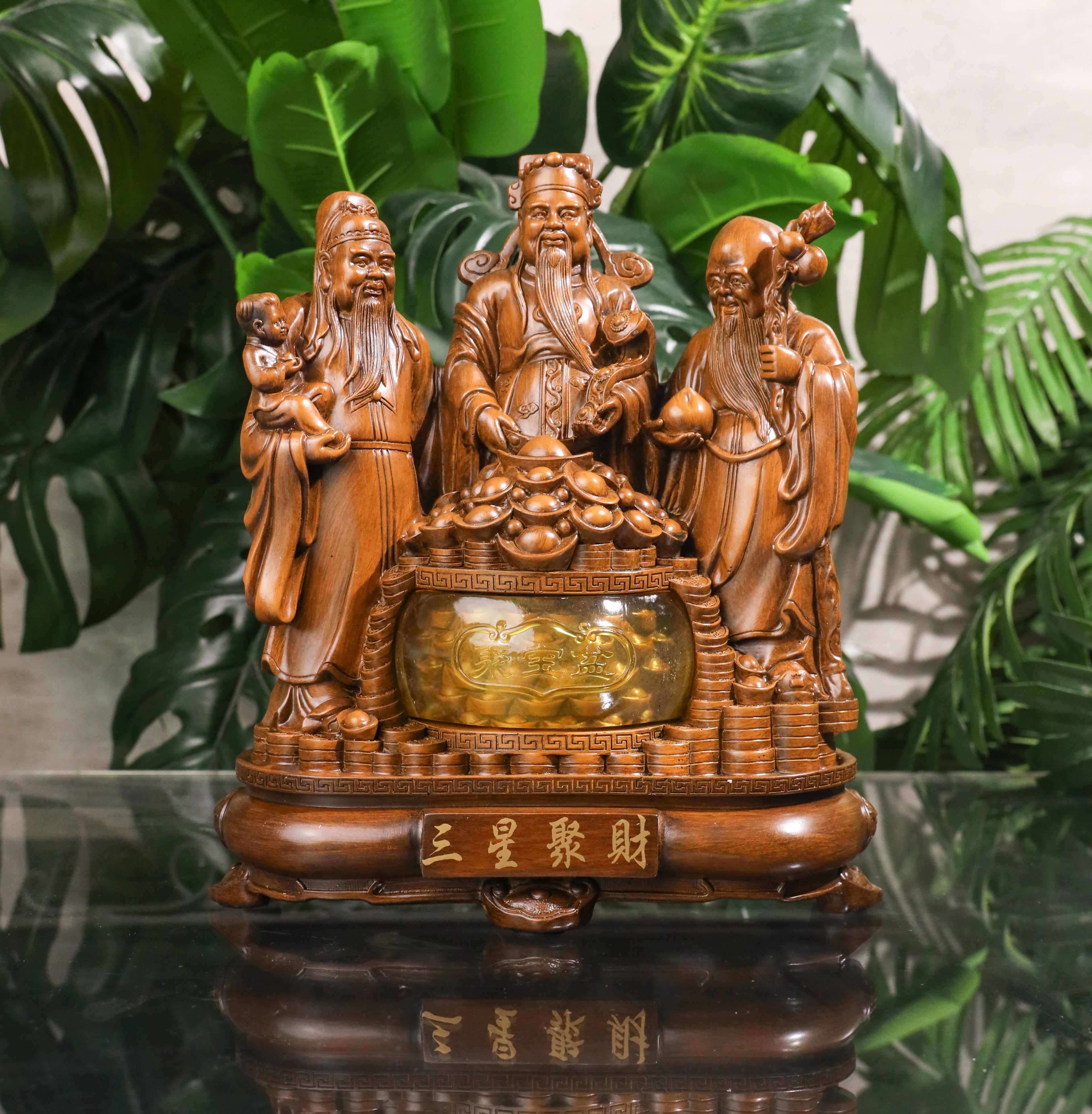 Triple Blessings Wood Fuk Luk Sau 32cm