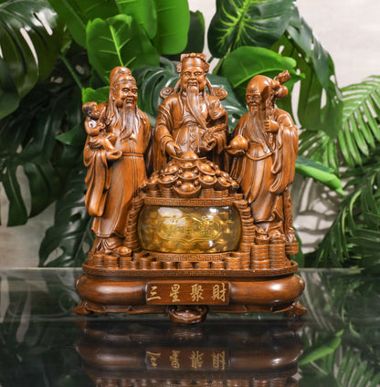 Triple Blessings Wood Fuk Luk Sau 32cm