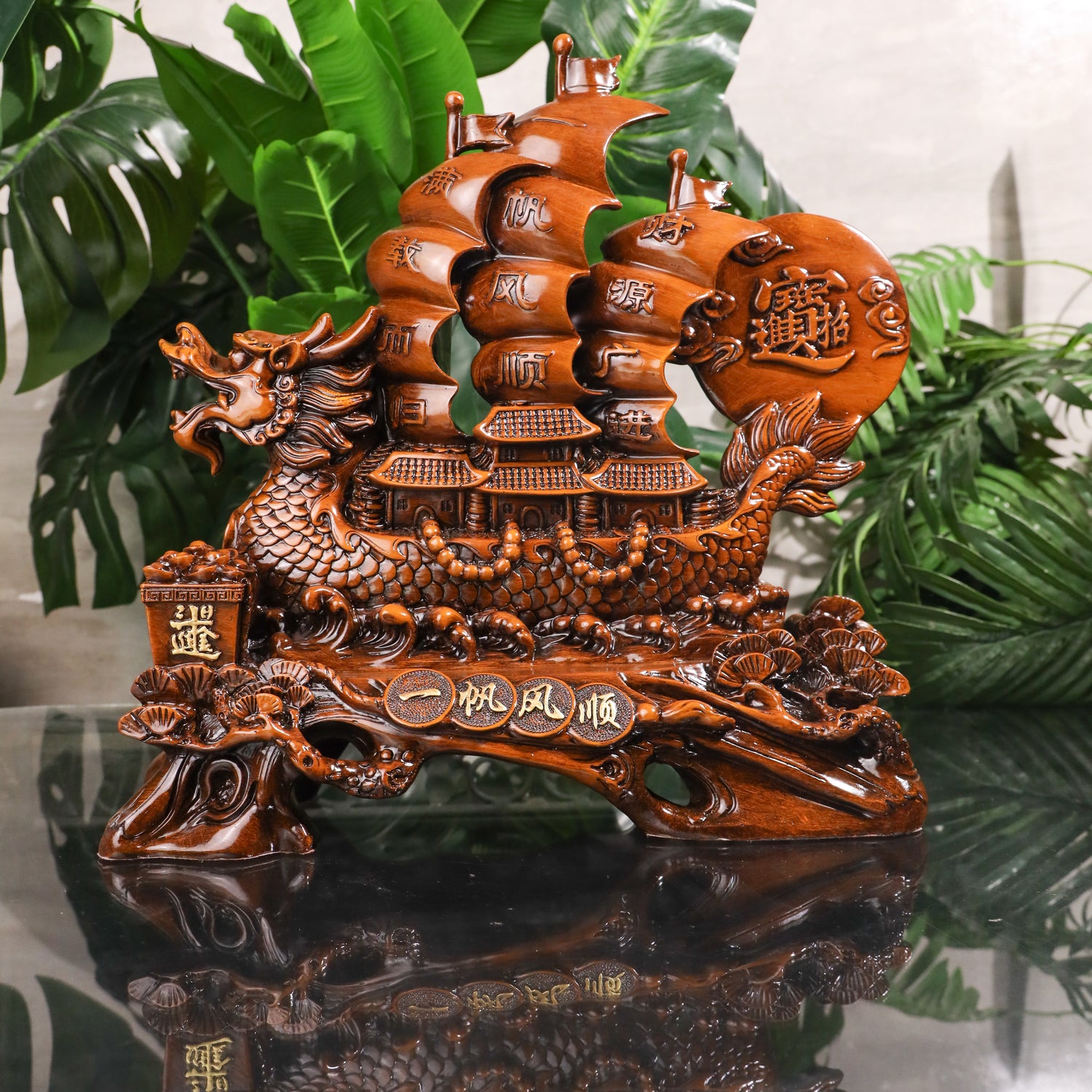 The Prosperous Journey Wood Dragon Ship 43cm
