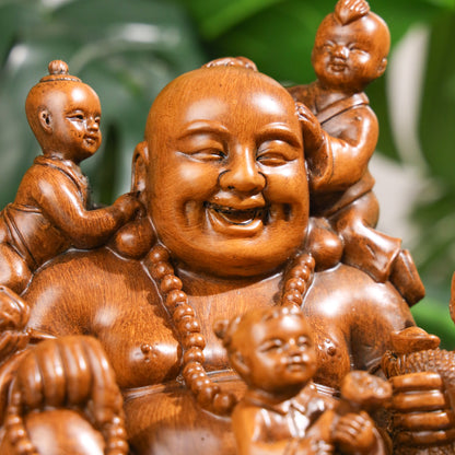 Joyful Family Laughing Buddha with Children 28cm