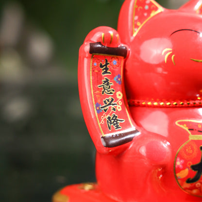 Auspicious Red Solar-Powered Lucky Cat 11cm