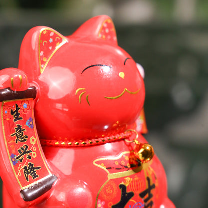 Auspicious Red Solar-Powered Lucky Cat 11cm