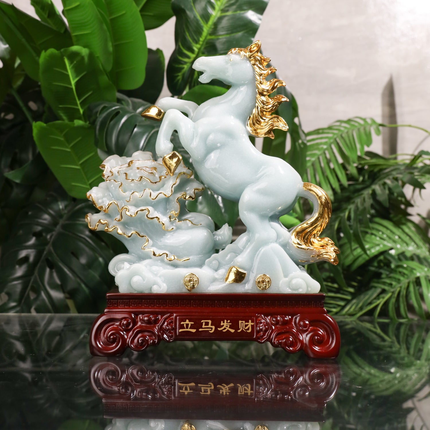The Wealth Runner Jade Horse with Cabbage 33cm