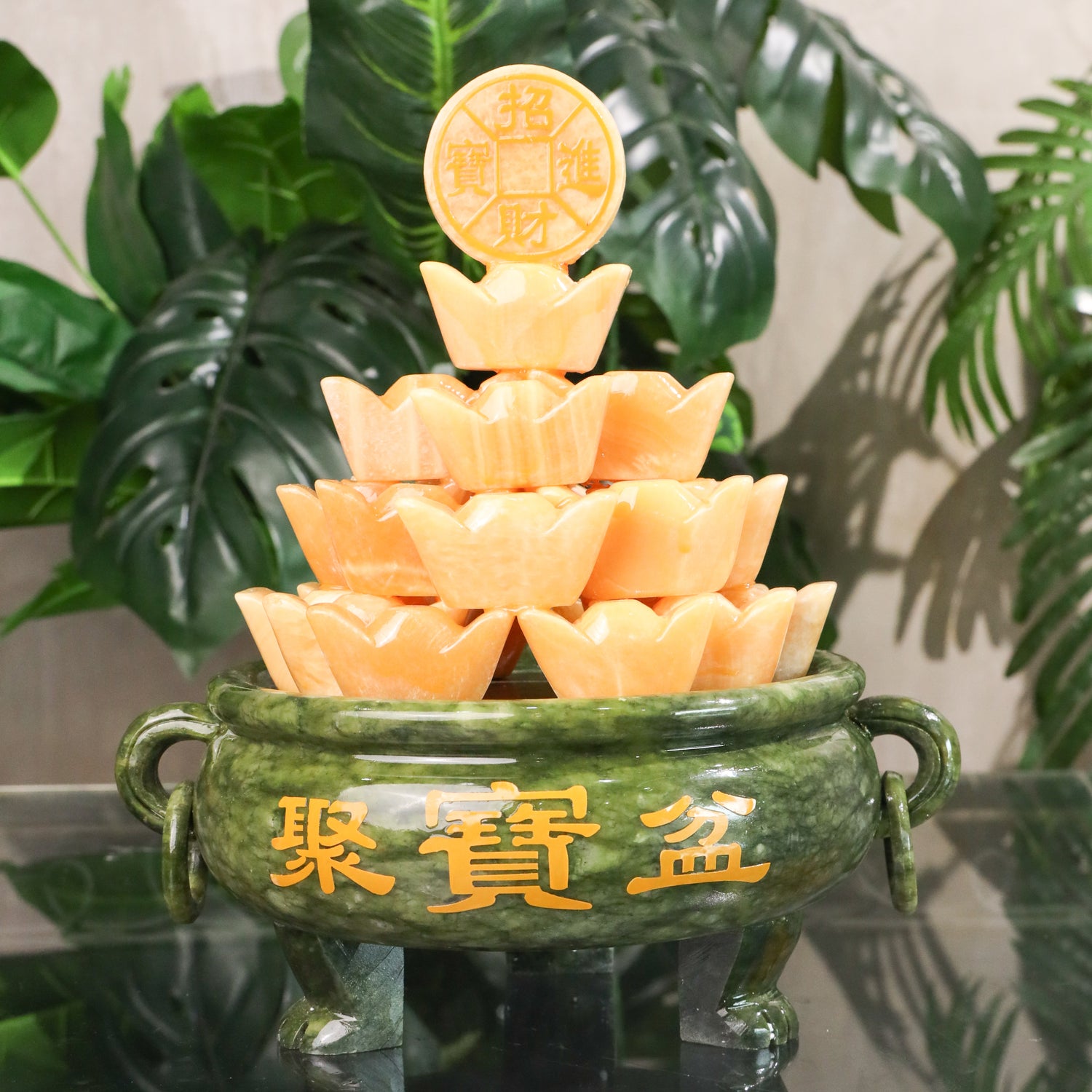 Jade Wealth Pot of Overflowing Fortune 30cm