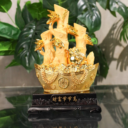 Lucky Bamboo on Golden Ingot for Growing Wealth 30cm