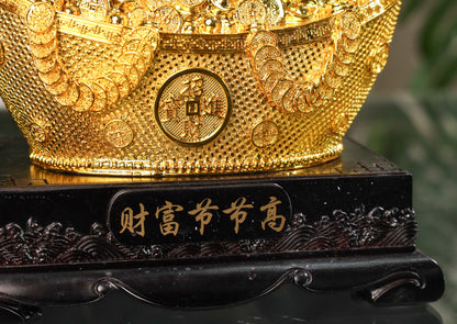 Lucky Bamboo on Golden Ingot for Growing Wealth 30cm