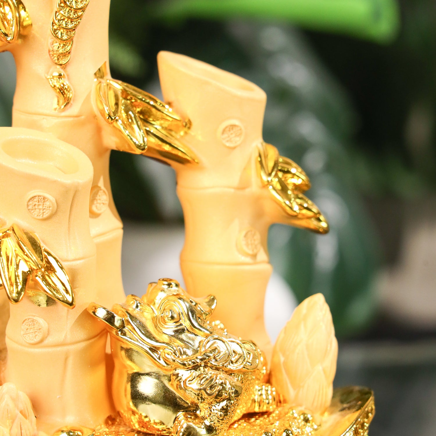 Lucky Bamboo on Golden Ingot for Growing Wealth 30cm