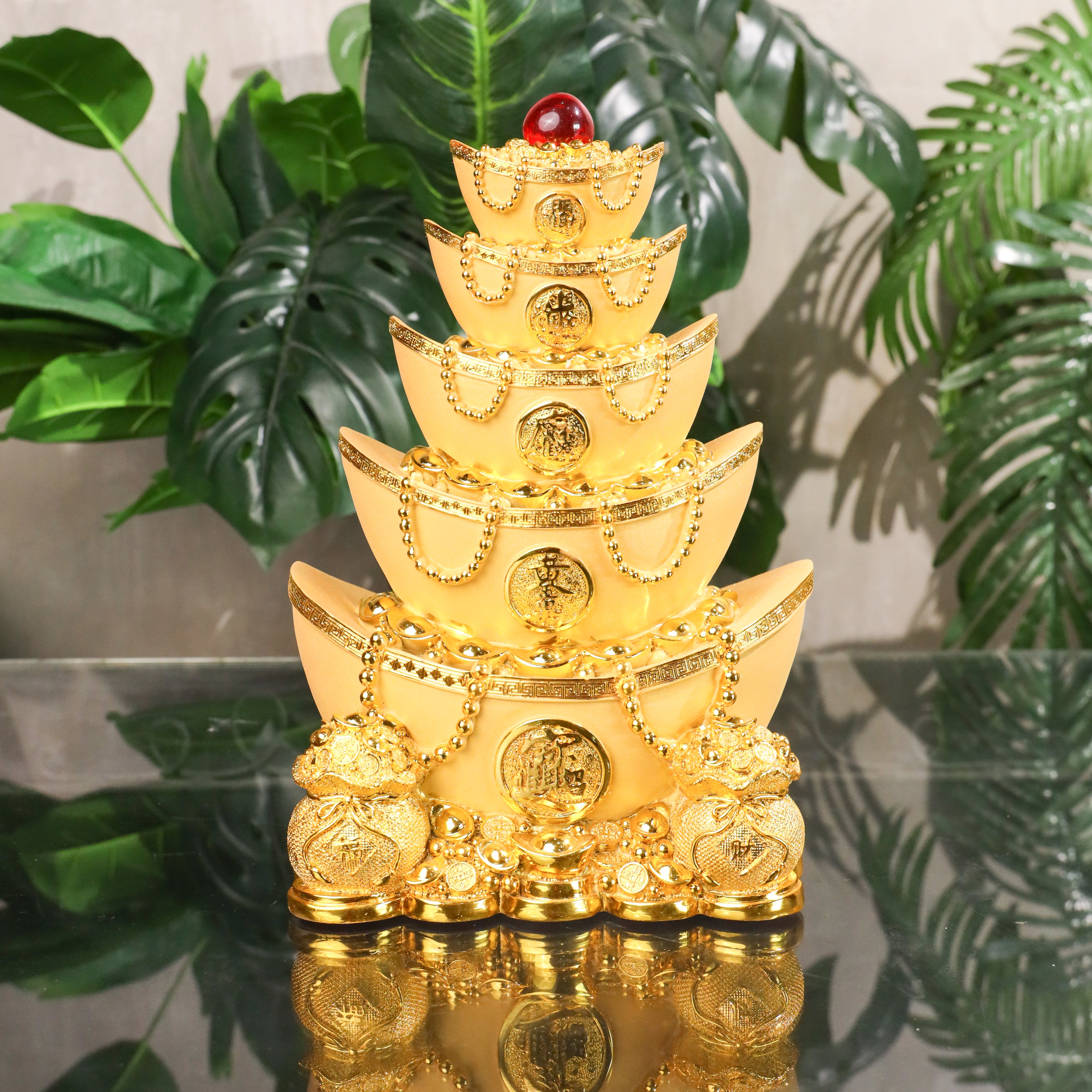 Five-Tier Gold Ingot Tower of Growing Wealth 32cm