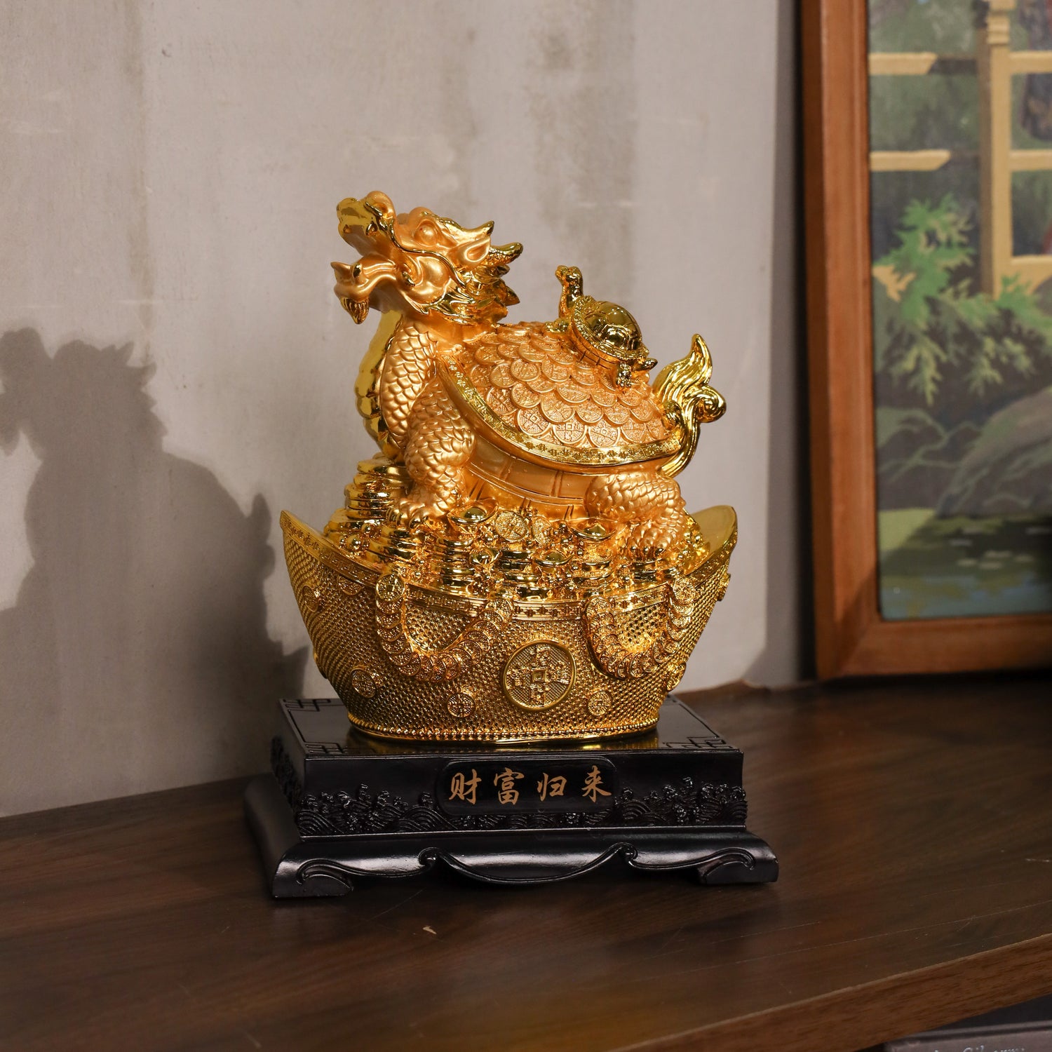 Stable Wealth Luck Golden Dragon Turtle 27cm
