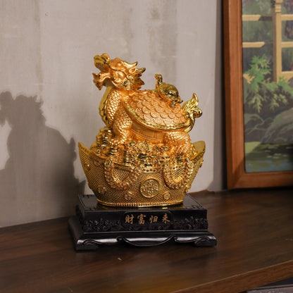 Stable Wealth Luck Golden Dragon Turtle 27cm
