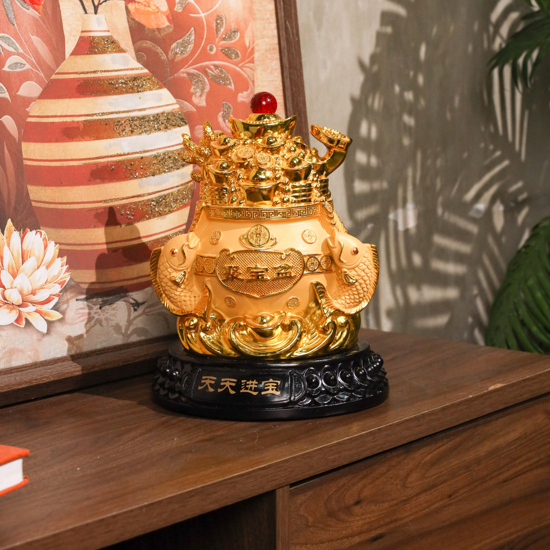 Golden Wealth Pot with Arowanas of Abundance 26cm